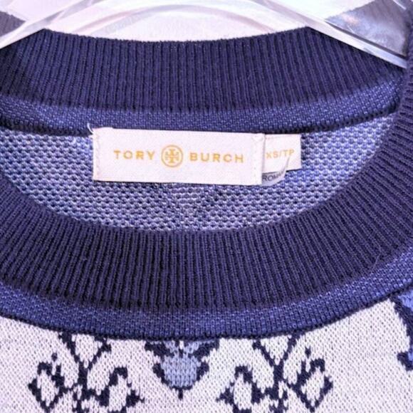 Tory Burch Lisbon Jacquard Tapestry Sweater in Malibu Blue Size XS - Picture 4 of 4